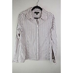 Lane‎ Bryant Button Front Shirt 14 Pink White Vertical Stripe Lightweight Career